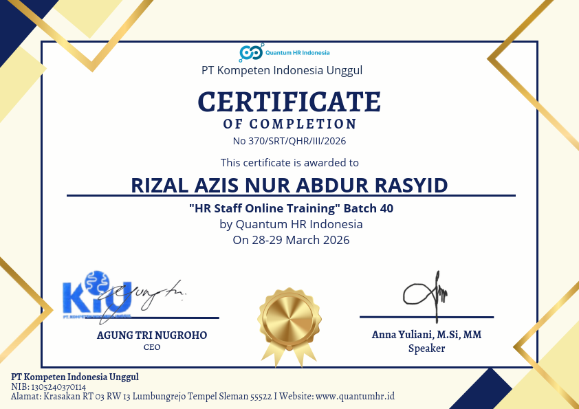 HR Staff Certificate Quantum HR