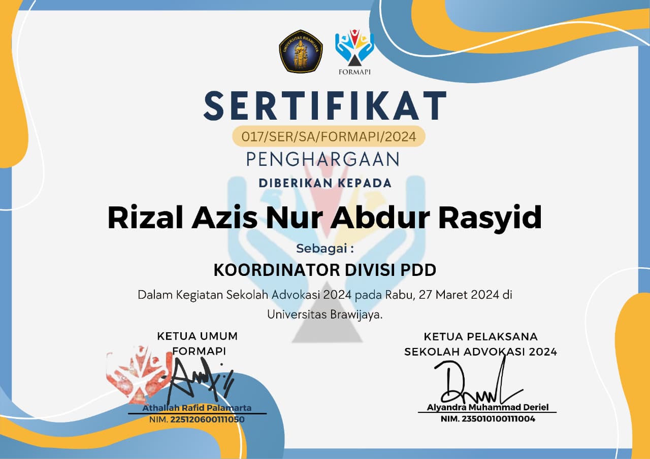 Sertifikat Koordinator PDD Sekolah Advokasi