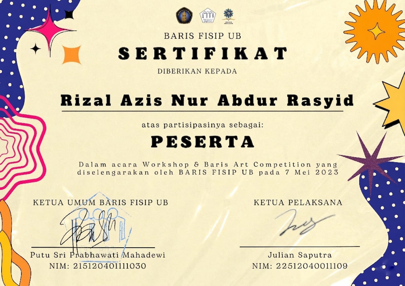 Sertifikat BARIS FISIP UB