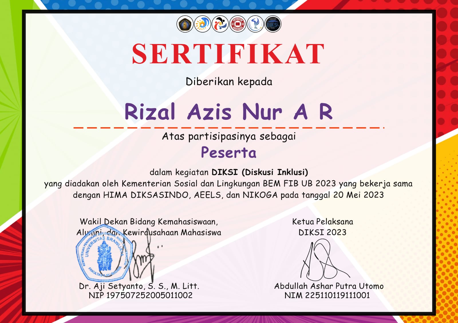 Sertifikat DIKSI BEM FIB UB