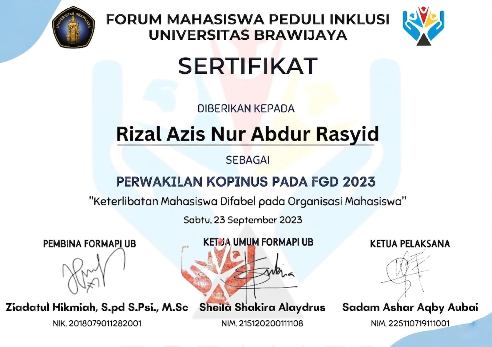 Sertifikat FGD FORMAPI UB