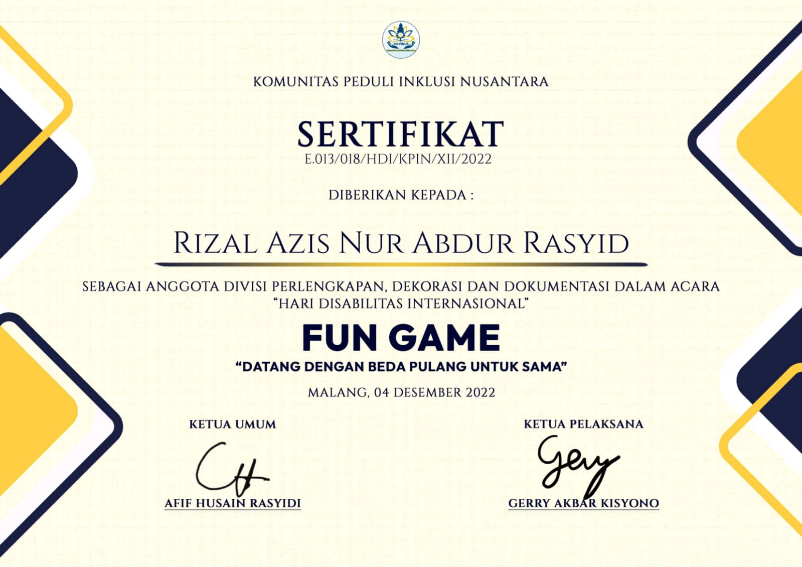 Sertifikat Fun Game KOPINUS