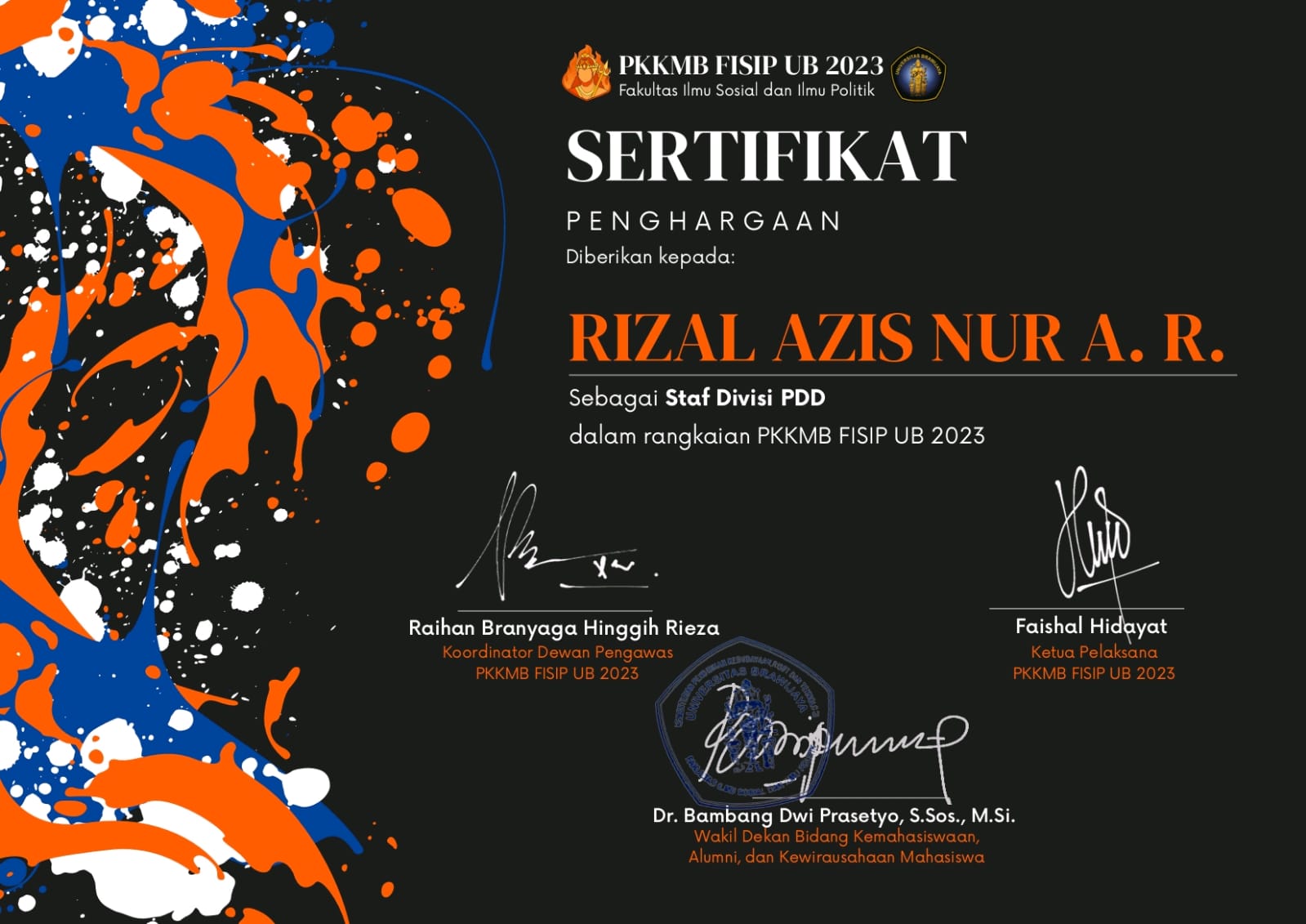 Sertifikat Staff PDD PKKMB FISIP