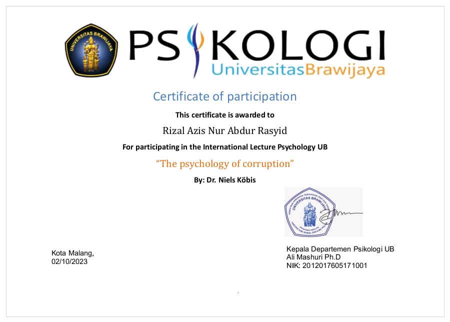 Sertifikat International Lecture Psychology