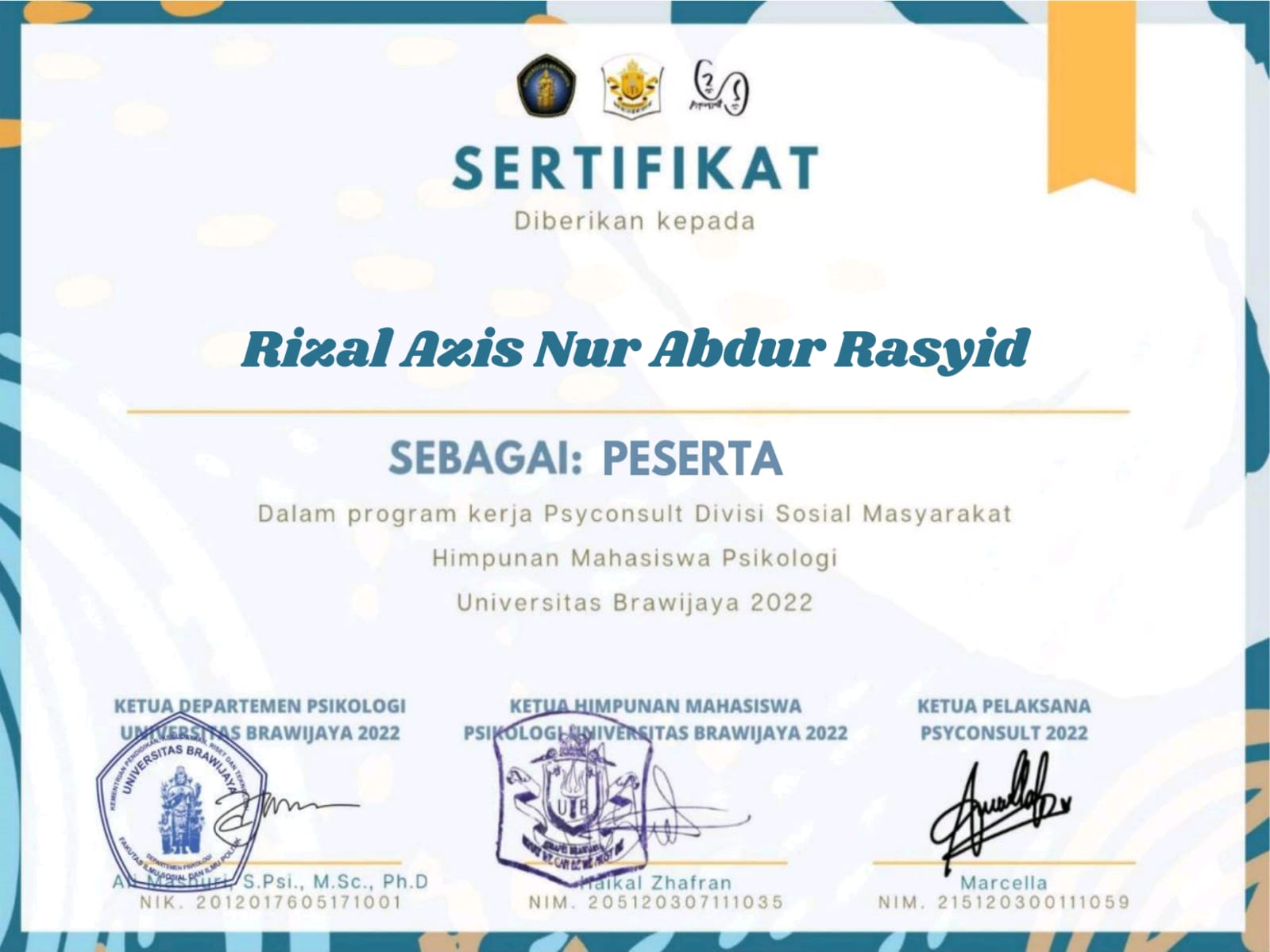 Sertifikat Psyconsult Psikologi UB