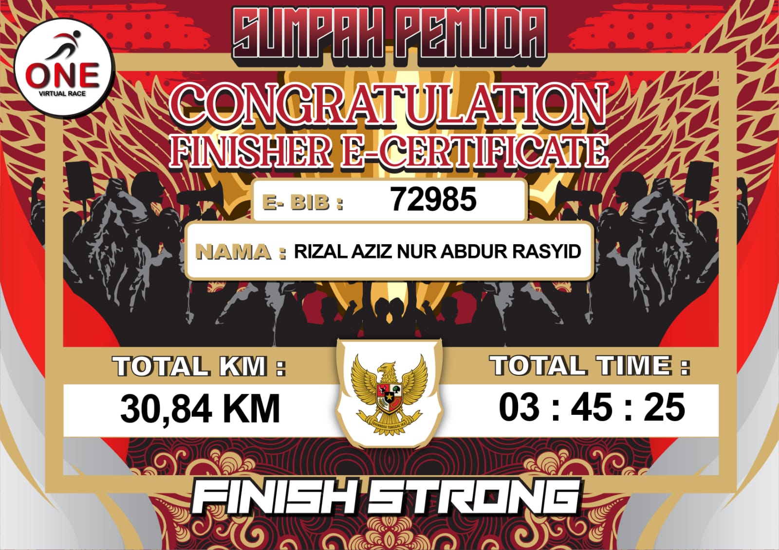 Sertifikat Virtual Run 30KM
